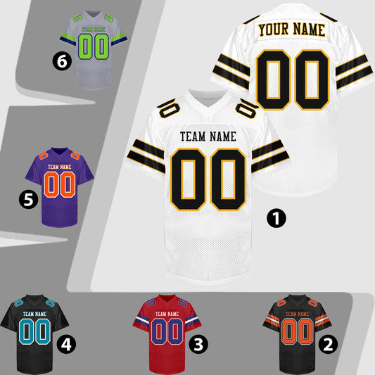 Custom White Football Jersey Name Number Logo, Custom White Black Yellow Football Uniform Men Women Youth Kid Streetwear V Neck Sport Jersey