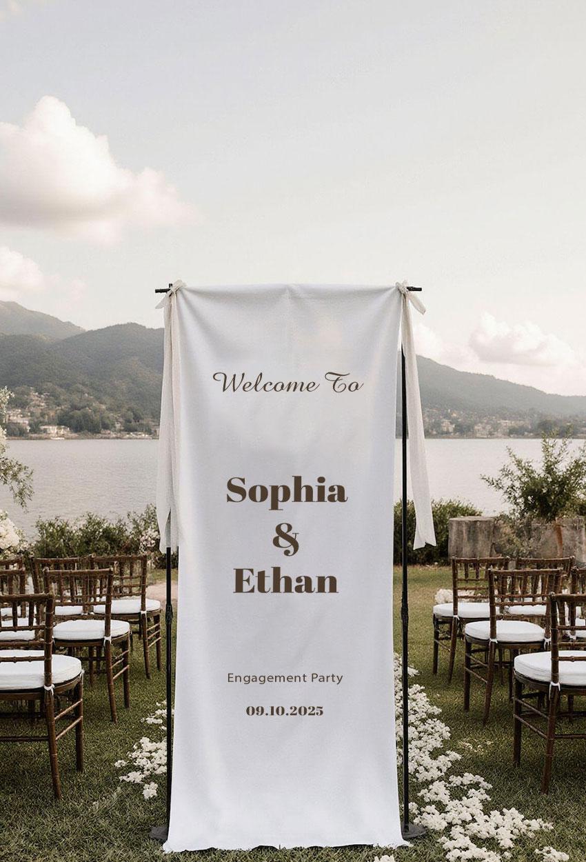 Engagement Party Welcome Sign, Custom Fabric Banner, Personalized Ceremony Sign, Rustic Outdoor Engagement Decor, Wedding Decoration