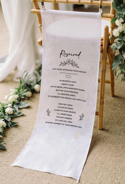 Reserved From Heaven Wedding Chair Sign, Personalized Memorial Banner, Custom Remembrance Seat Poem, Wedding Gift, Rustic Ceremony Decor