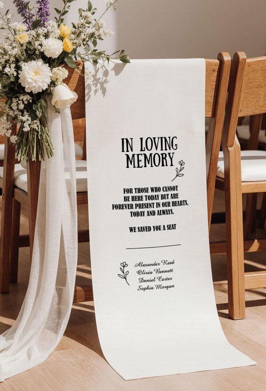 In Loving Memory Wedding Chair Sign, Personalized Memorial Banner with Names, Custom Reserved Seat Remembrance, Wedding Gift Ceremony Decor