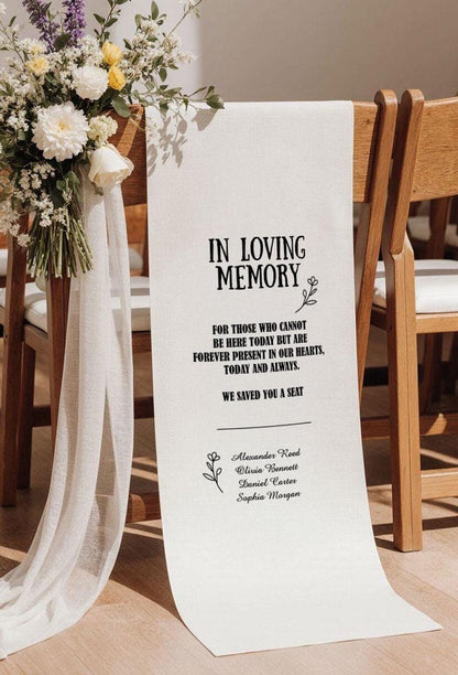 In Loving Memory Wedding Chair Sign, Personalized Memorial Banner with Names, Custom Reserved Seat Remembrance, Wedding Gift Ceremony Decor
