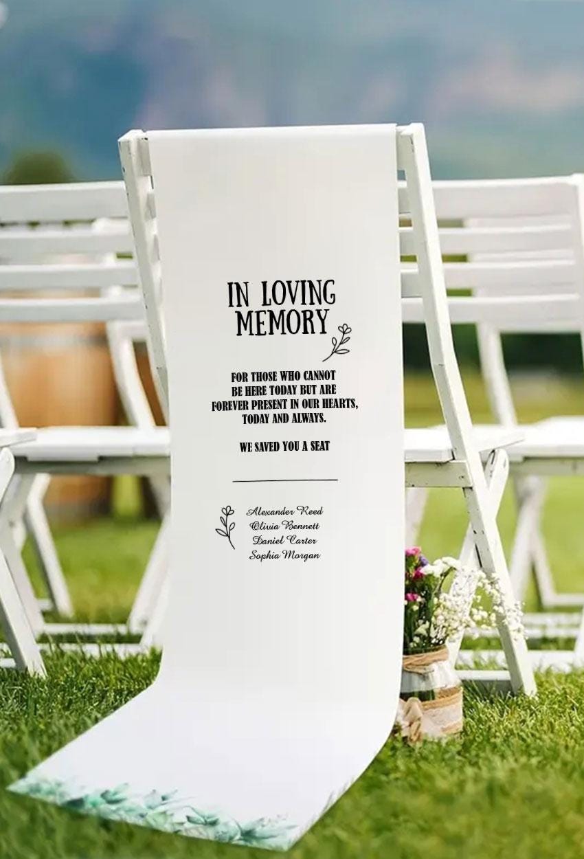 In Loving Memory Wedding Chair Sign, Personalized Memorial Banner with Names, Custom Reserved Seat Remembrance, Wedding Gift Ceremony Decor