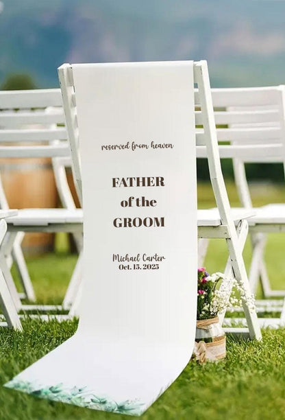 Reserved From Heaven Wedding Chair Sign, Father of the Groom Memorial Banner, Custom Remembrance Seat, Custom Wedding Gift Ceremony Decor