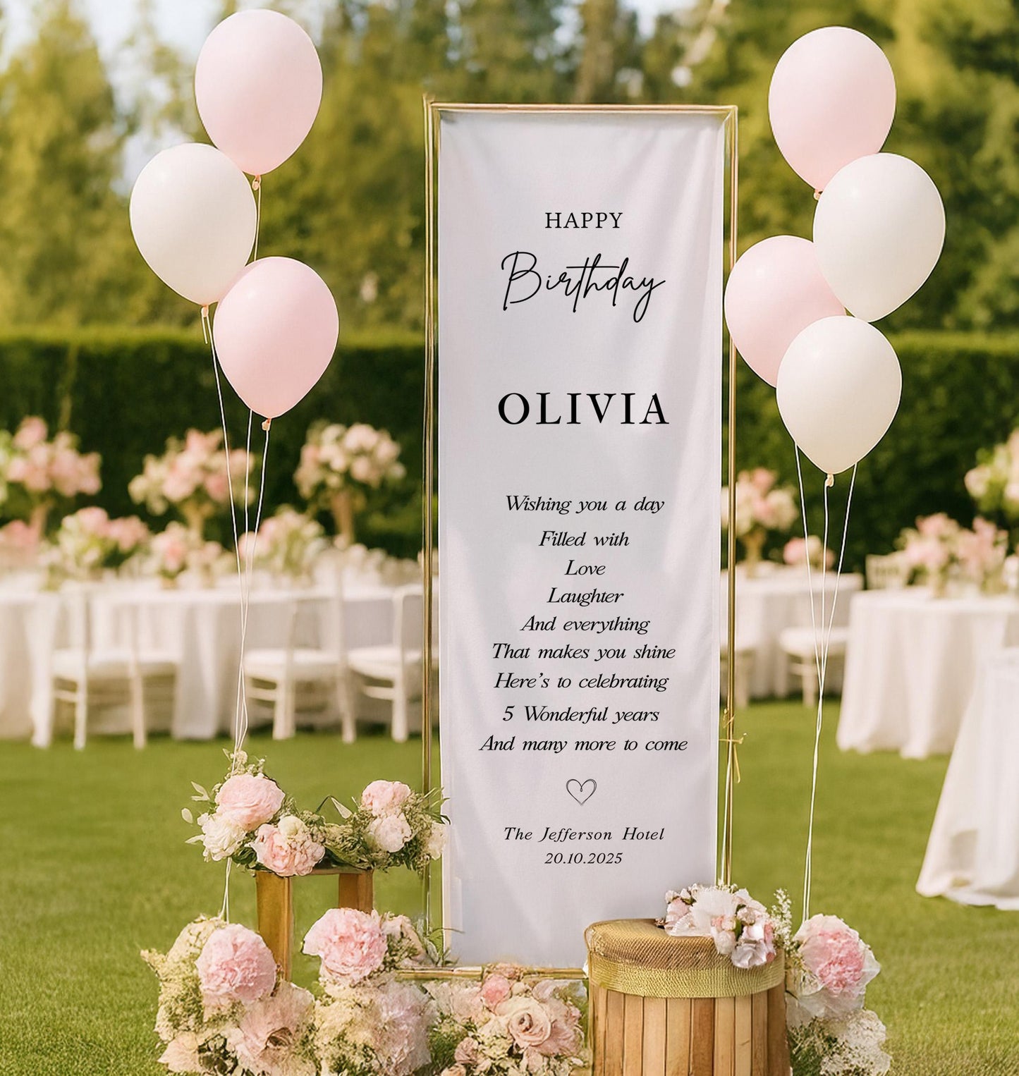 Personalized Birthday Banner, Custom Fabric Sign, Happy Birthday Party Decor, Custom Name Flag, Elegant Wall Art, Customizable Birthday Sign