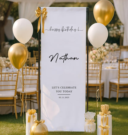 Personalized Birthday Banner, Custom Name Flag, Elegant Fabric Sign, Happy Birthday Decor, Customizable Party Sign, Birthday Decoration