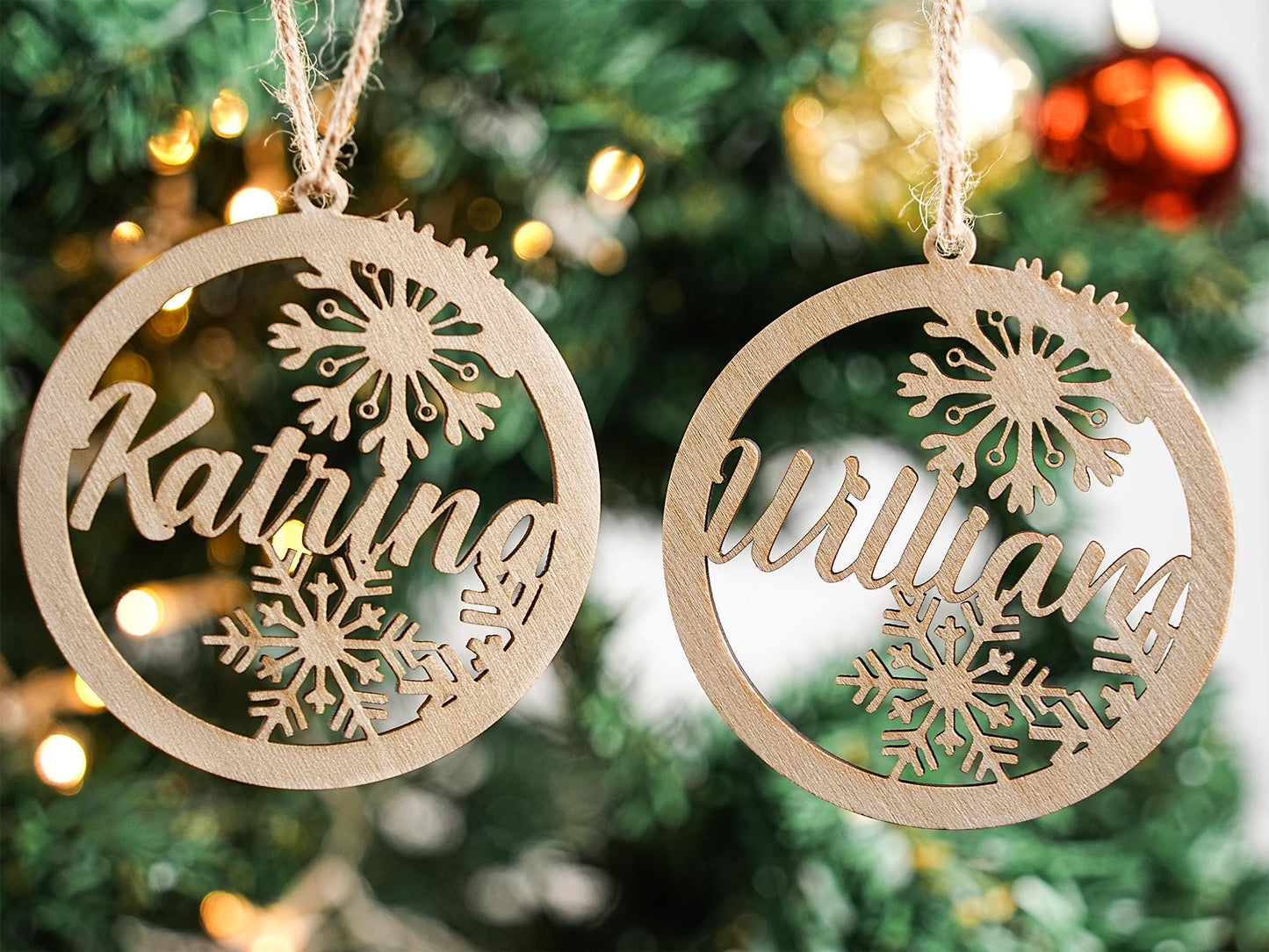 Personalized Wooden Christmas Ornaments, with Custom Family Names, Unique Holiday Gifts, Family Christmas Ornament,Laser Cut Name Ornament