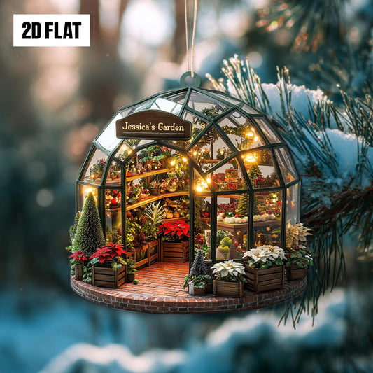 Personalized Garden 2D Flat Ornament, Greenhouse Rearview Mirror Car Accessories, Custom Name Garden Christmas Decoration, Plant Lover Gifts