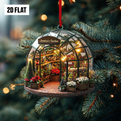 Personalized Garden 2D Flat Ornament, Greenhouse Rearview Mirror Car Accessories, Custom Name Garden Christmas Decoration, Plant Lover Gifts