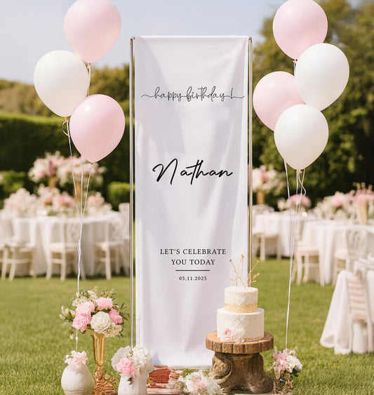 Personalized Birthday Banner, Custom Name Flag, Elegant Fabric Sign, Happy Birthday Decor, Birthday Welcome Sign, Party Sign, Birthday Party