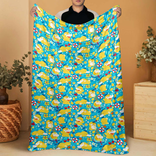 Psyduck Fleece Blanket, Cozy Throw Blanket for Bedroom and Living Room, Soft Cotton Family Blanket Gift, Psyduck Blanket Gifts