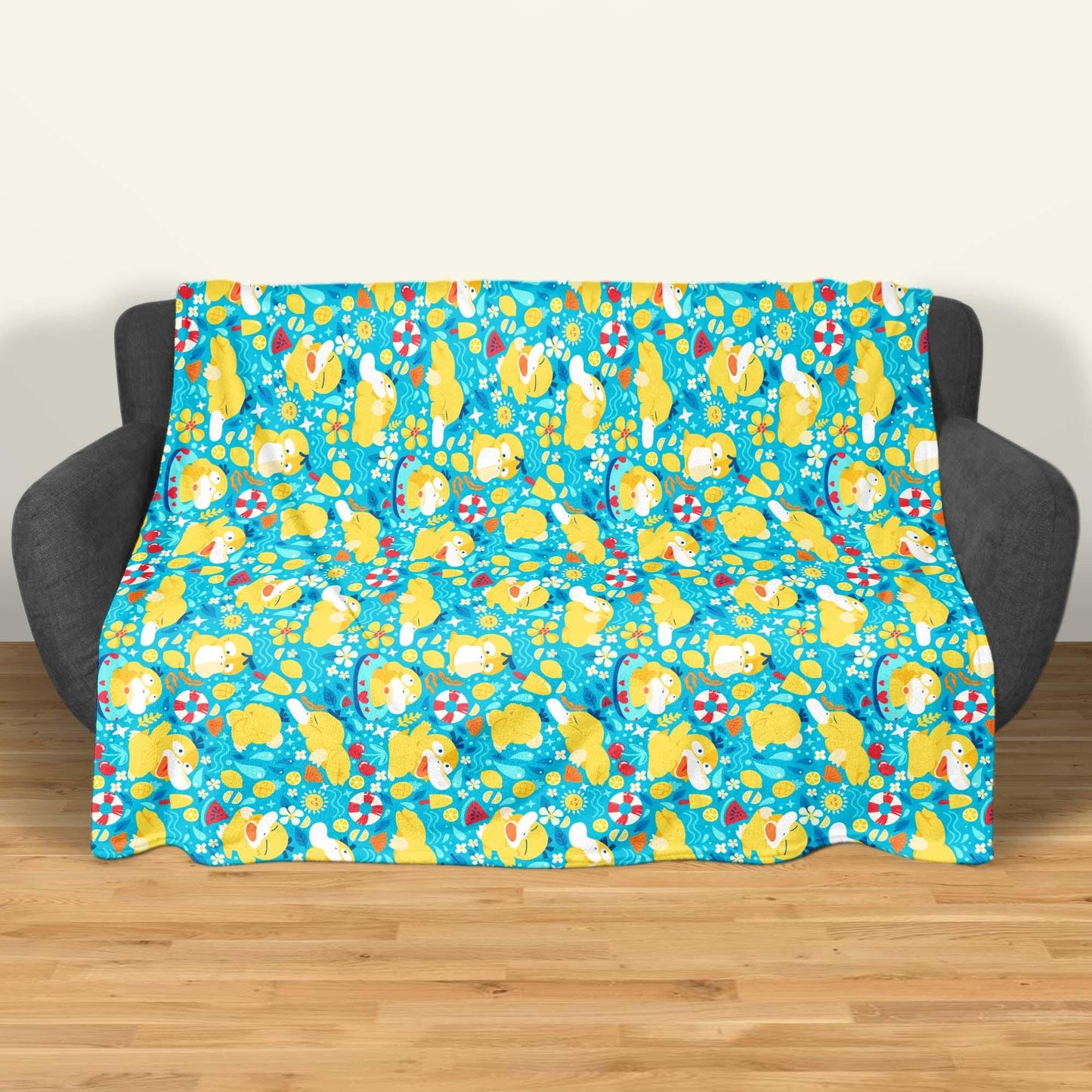 Psyduck Fleece Blanket, Cozy Throw Blanket for Bedroom and Living Room, Soft Cotton Family Blanket Gift, Psyduck Blanket Gifts