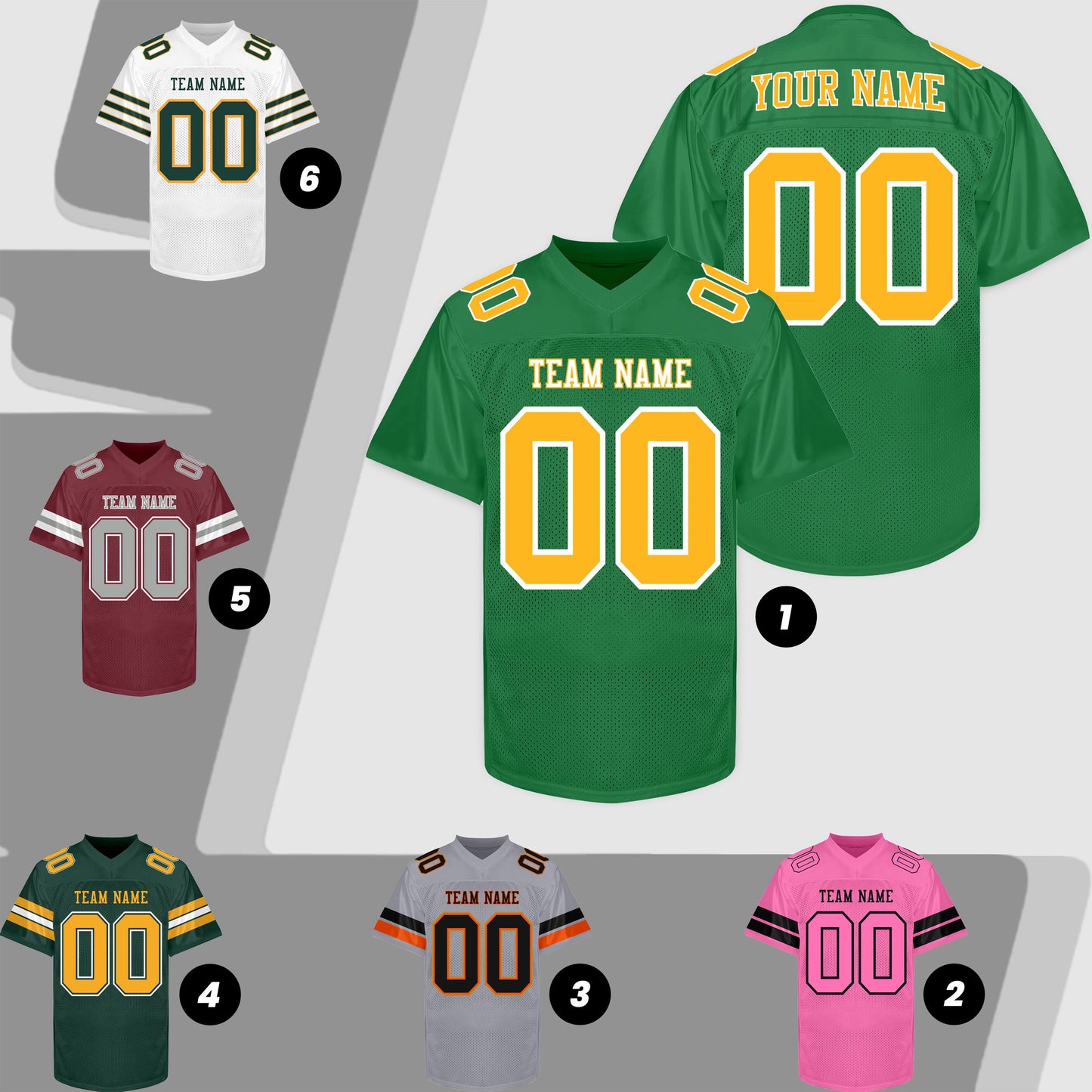 Customized Green Yellow Football Jersey Men Women Youth Kid, Football Shirt Printed Name Number and Logo, Practice Football Sports Uniform