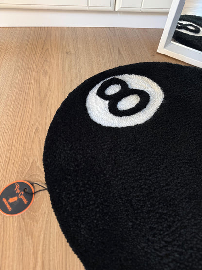 Handmade Tufted Rug – 8 Ball Round Carpet, Soft Fluffy Pool Ball Mat, Unique Game Room or Home Decor Gift