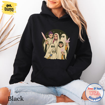 Huntrix Spooky Seoson Hoodie, Girly Ghost Hunters Demon Derpy the Tiger Sweatshirt, Huntrix Fan Tee, Halloween Gift