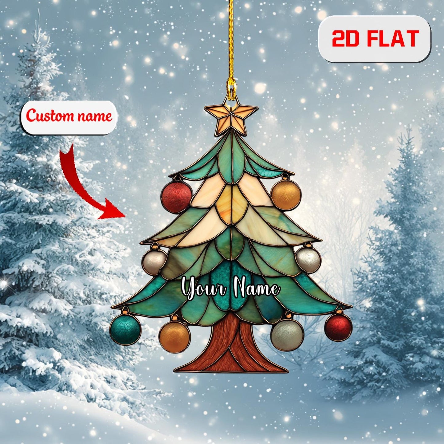 Personalized Christmas Tree Ornament, Custom Name Holiday Ornament, Festive Xmas Tree Decor, Stained Glass Style Ornament, Gift Idea