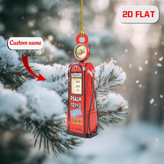 Personalized Gas Pump Ornament, Custom Name Vintage Fuel Pump Christmas Ornament, Retro Garage Holiday Decor, Car Lover Xmas Gift