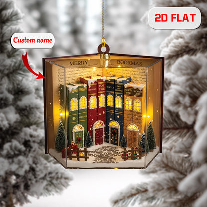 Personalized Book Ornament, Custom Name Library Christmas Ornament, Book Lover Holiday Decor, Literary Gift Idea, Reading Tree Ornament