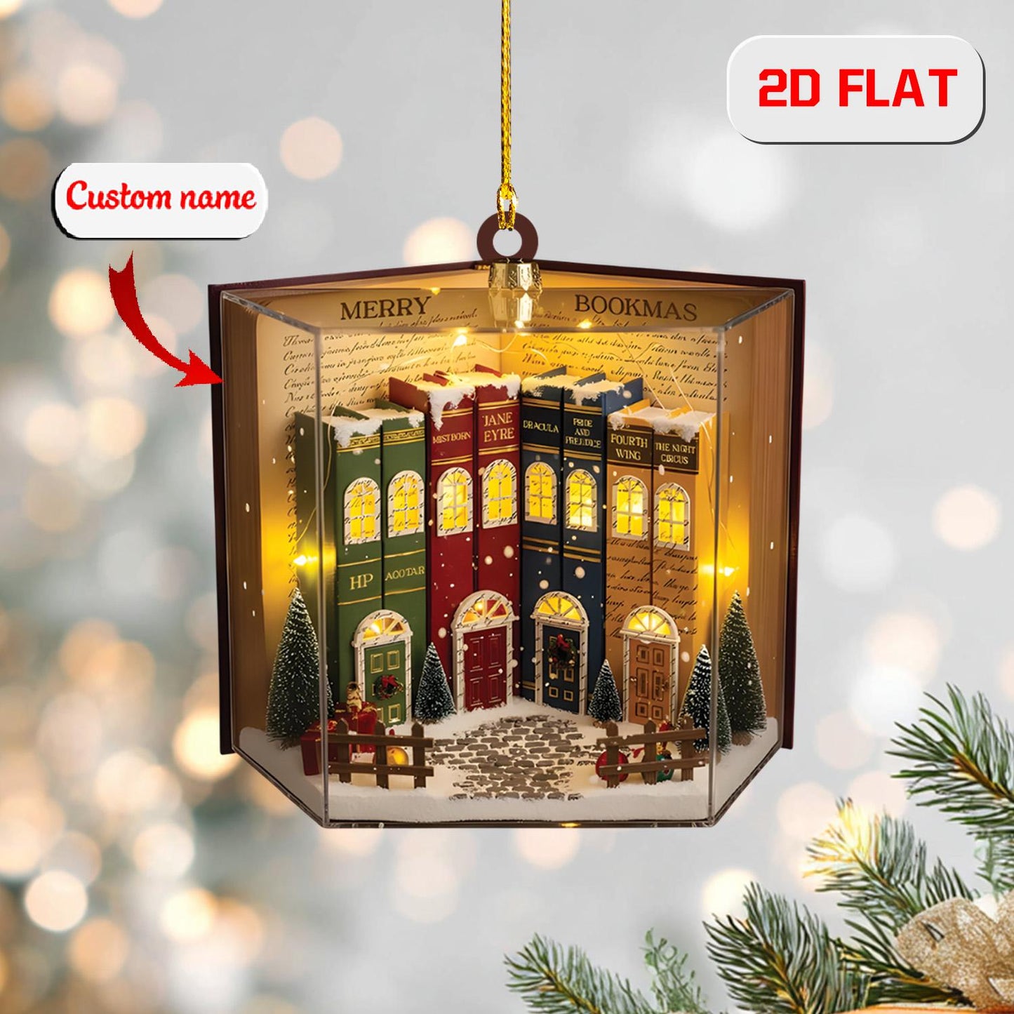 Personalized Book Ornament, Custom Name Library Christmas Ornament, Book Lover Holiday Decor, Literary Gift Idea, Reading Tree Ornament