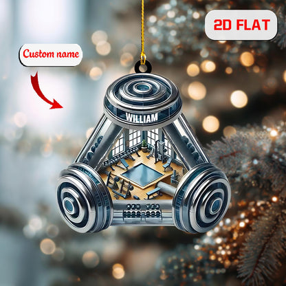 Personalized Gym Ornament, Custom Name Fitness Christmas Ornament, Bodybuilding Holiday Decor, Workout Lover Gift, Weightlifting Ornament