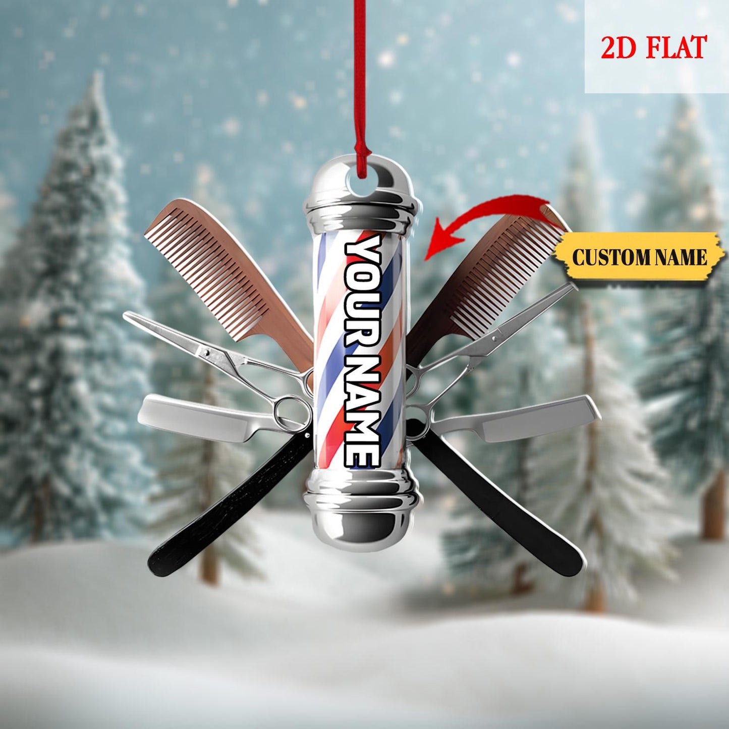 Personalized Hair cut bur bar logo Template Ornament, Christmas Tree Decoration Keepsake, Gift For Hairdresser Barber, Barber Shop