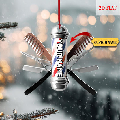 Personalized Hair cut bur bar logo Template Ornament, Christmas Tree Decoration Keepsake, Gift For Hairdresser Barber, Barber Shop