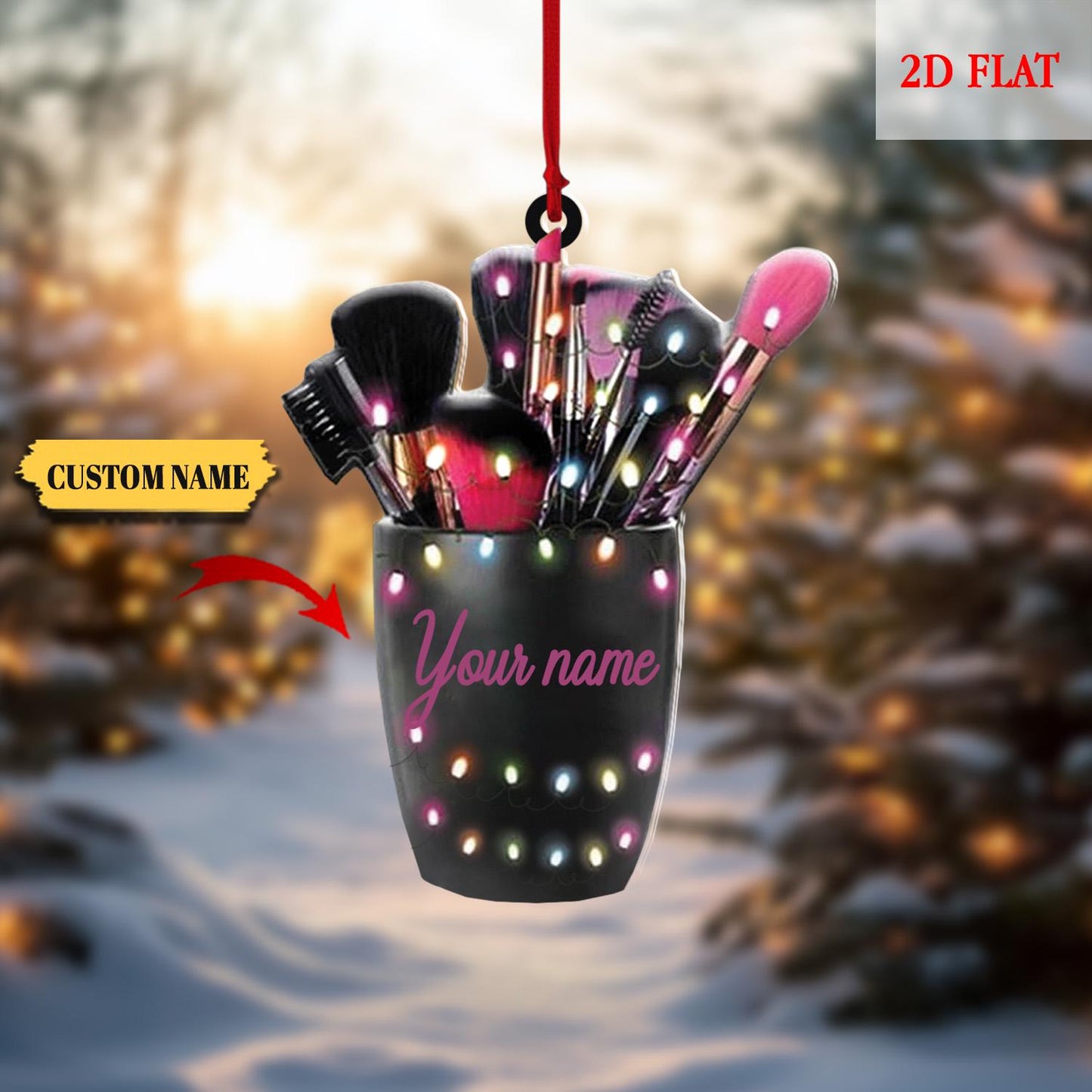 Custom Name Makeup 2D Flat Ornament, Christmas Ornament Keepsake, Teen Girl Christmas, Makeup Set Christmas Tree Decor, Makeup Gift