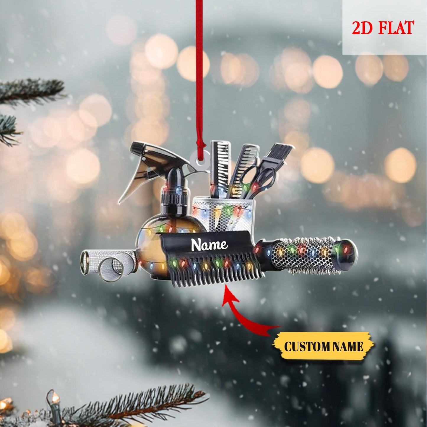 Personalized Name Hairstylist Ornament, Hairslylist Tool Set Ornament, 2D Flat Hairdresser Barber Acrylic Ornament, Teen Girl Christmas