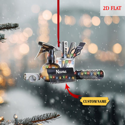 Personalized Name Hairstylist Ornament, Hairslylist Tool Set Ornament, 2D Flat Hairdresser Barber Acrylic Ornament, Teen Girl Christmas