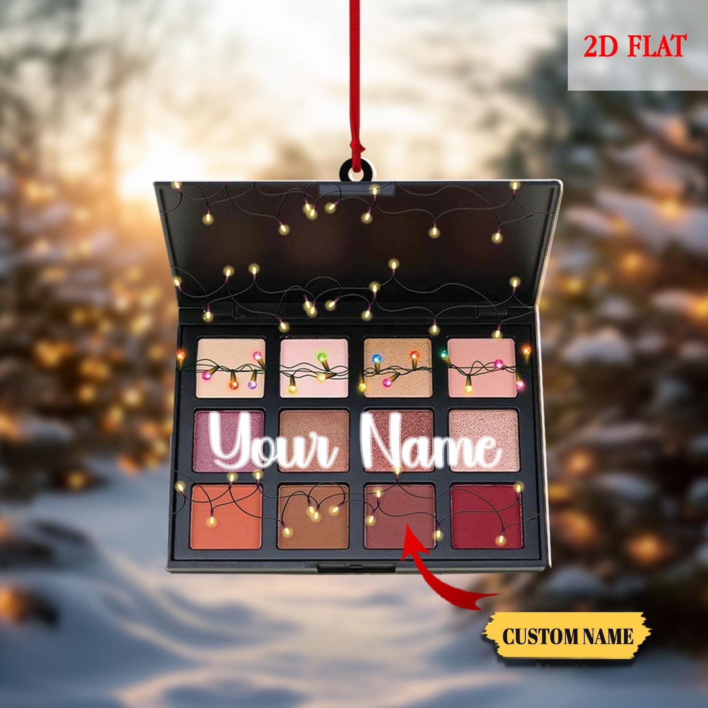 Custom Name Makeup Box Shape Acrylic 2D Flat Ornament, Girl Makeup Artist Christmas Ornament, Makeup Set Christmas Tree Decor, Makeup Gift