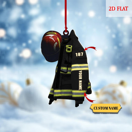 Personalized Firefighter Acrylic 2D Flat Ornament, Fire Hero Uniform,Firefighter Christmas Gift, Firefighter Gear Keepsake, Fireman Ornament