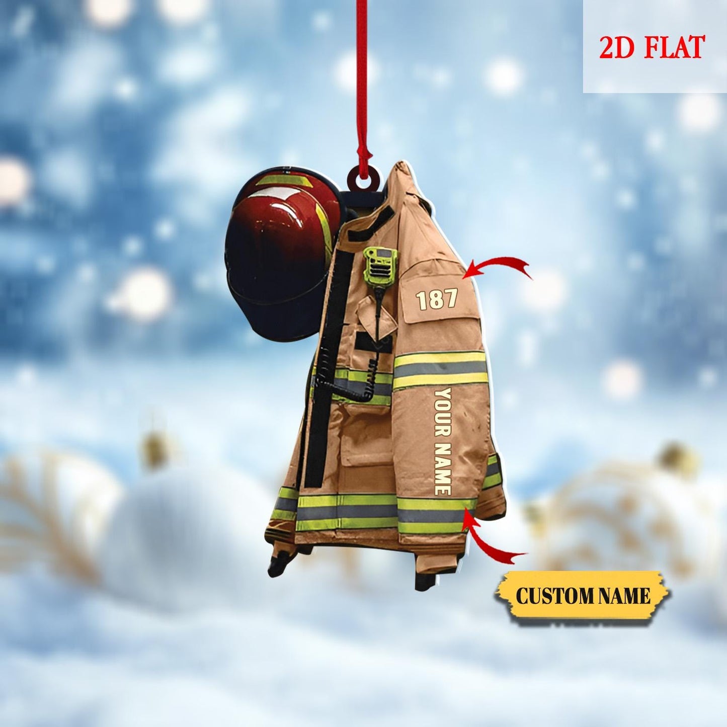 Personalized Firefighter Acrylic 2D Flat Ornament, Fire Hero Uniform,Firefighter Christmas Gift, Firefighter Gear Keepsake, Fireman Ornament