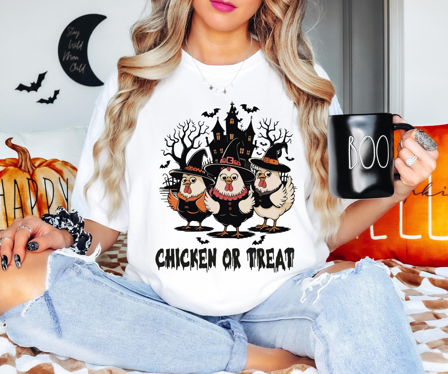 Spooky Chicken Or Treat Shirt, Halloween Chicken T-Shirt, Horror Chicken House Tee, Ghost Chicken Sweatshirt, Halloween Holiday Gift
