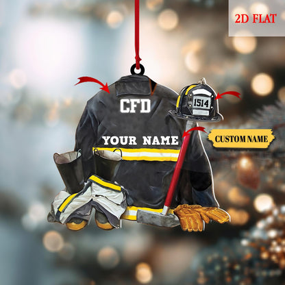 Personalized Firefighter Ornament, Acrylic Fire Hero Uniform, Firefighter Christmas Gift, Firefighter Gear Keepsake, Fireman Ornament