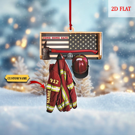 Custom Firefighter Uniform 2D Ornament, Chirstmas Gift for Dad Papa, Firefighter Christmas Gift, Firefighter Gear Keepsake, Fireman Ornament