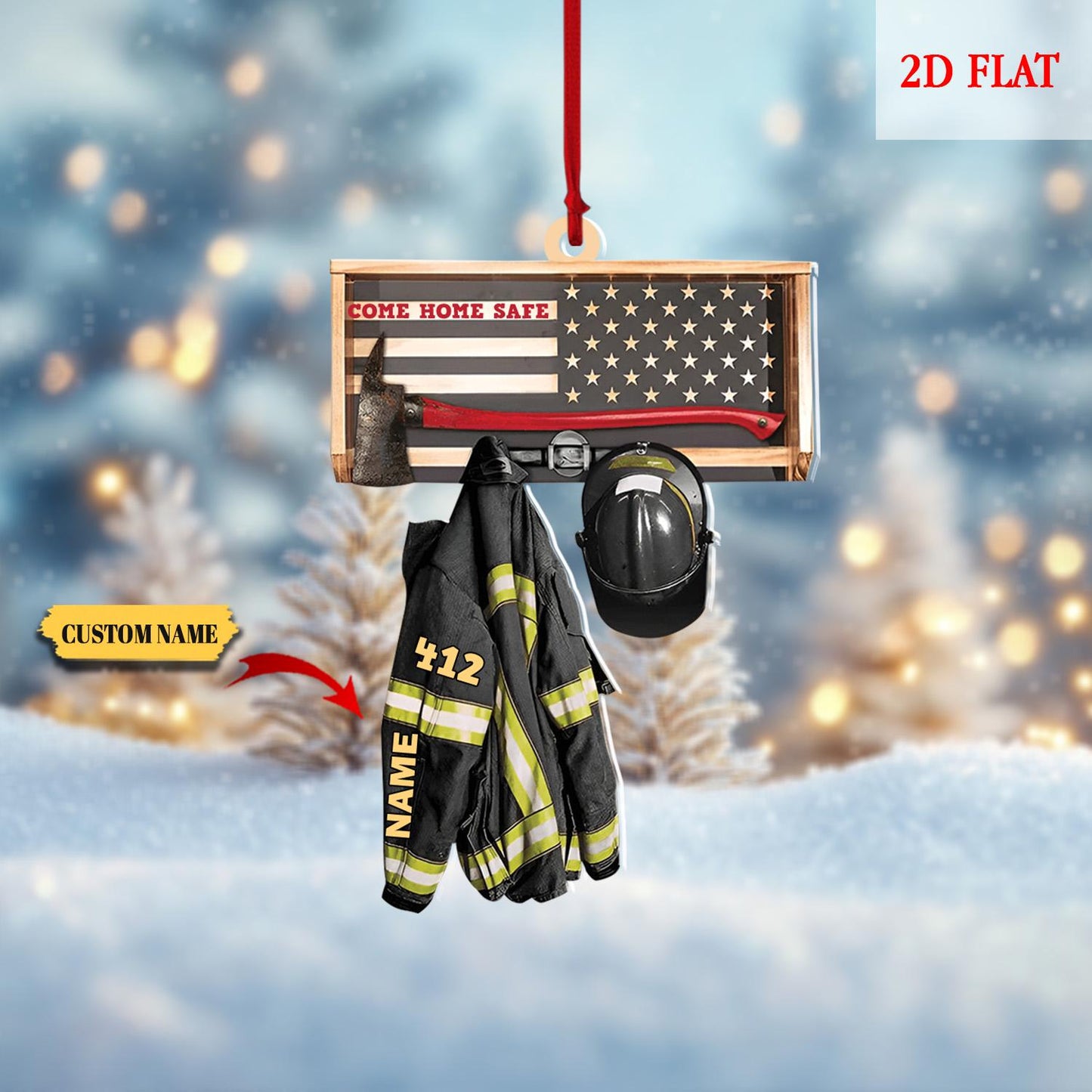 Custom Firefighter Uniform 2D Ornament, Chirstmas Gift for Dad Papa, Firefighter Christmas Gift, Firefighter Gear Keepsake, Fireman Ornament