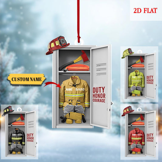 Custom Firefighter Uniform Cabinet Ornament, Firefighter Uniform Wood Ornament, Birthday Gift, Firefighter Gear Keepsake, Fireman Ornament