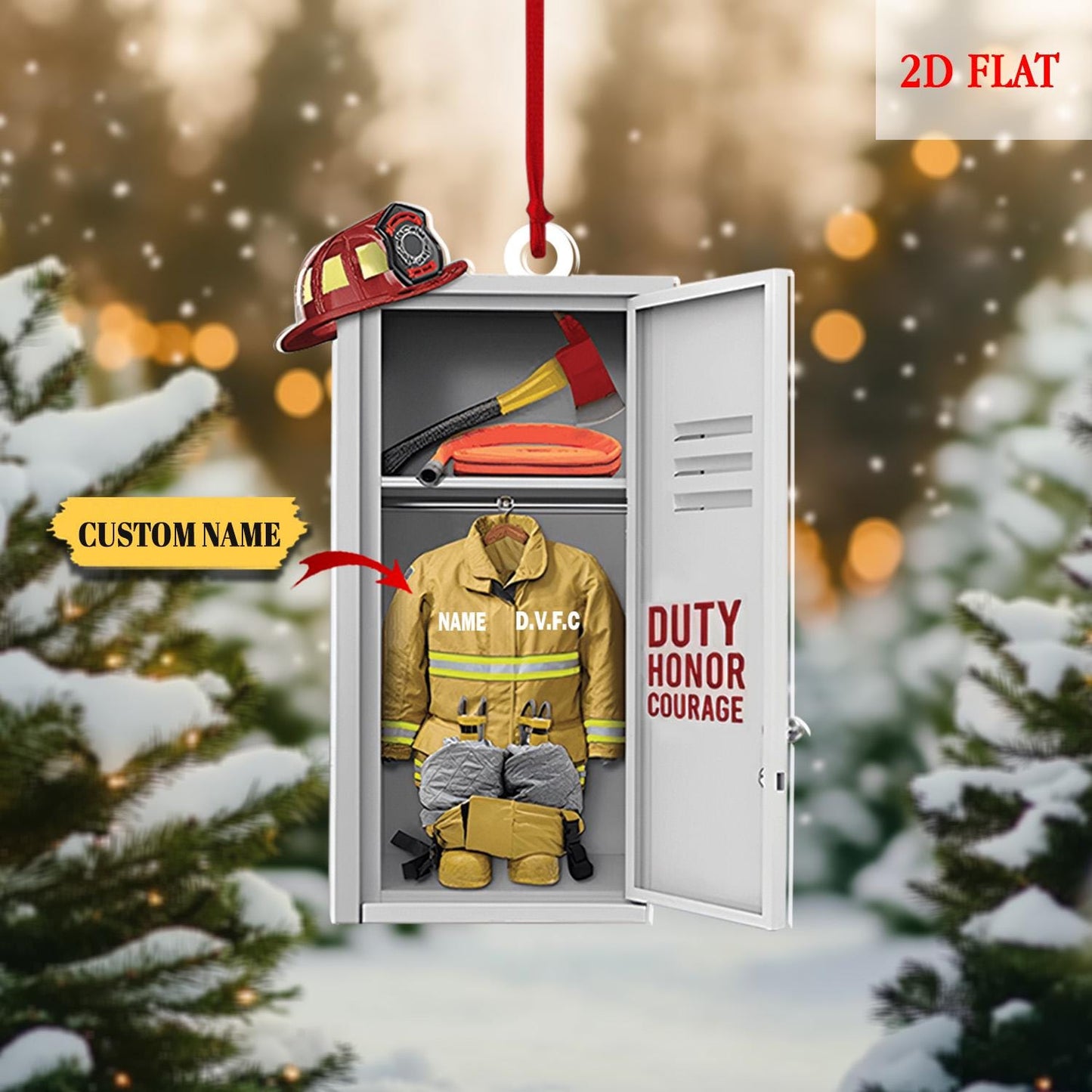 Custom Firefighter Uniform Cabinet Ornament, Firefighter Uniform Wood Ornament, Birthday Gift, Firefighter Gear Keepsake, Fireman Ornament