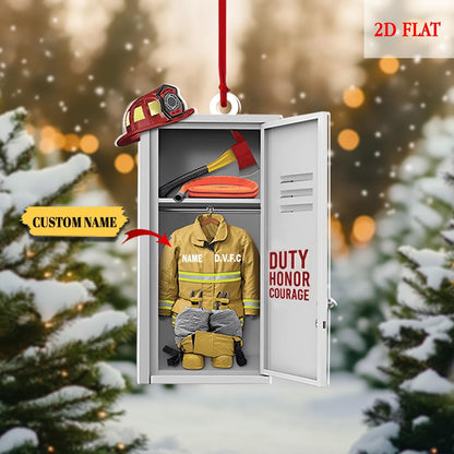 Custom Firefighter Uniform Cabinet Ornament, Firefighter Uniform Wood Ornament, Birthday Gift, Firefighter Gear Keepsake, Fireman Ornament