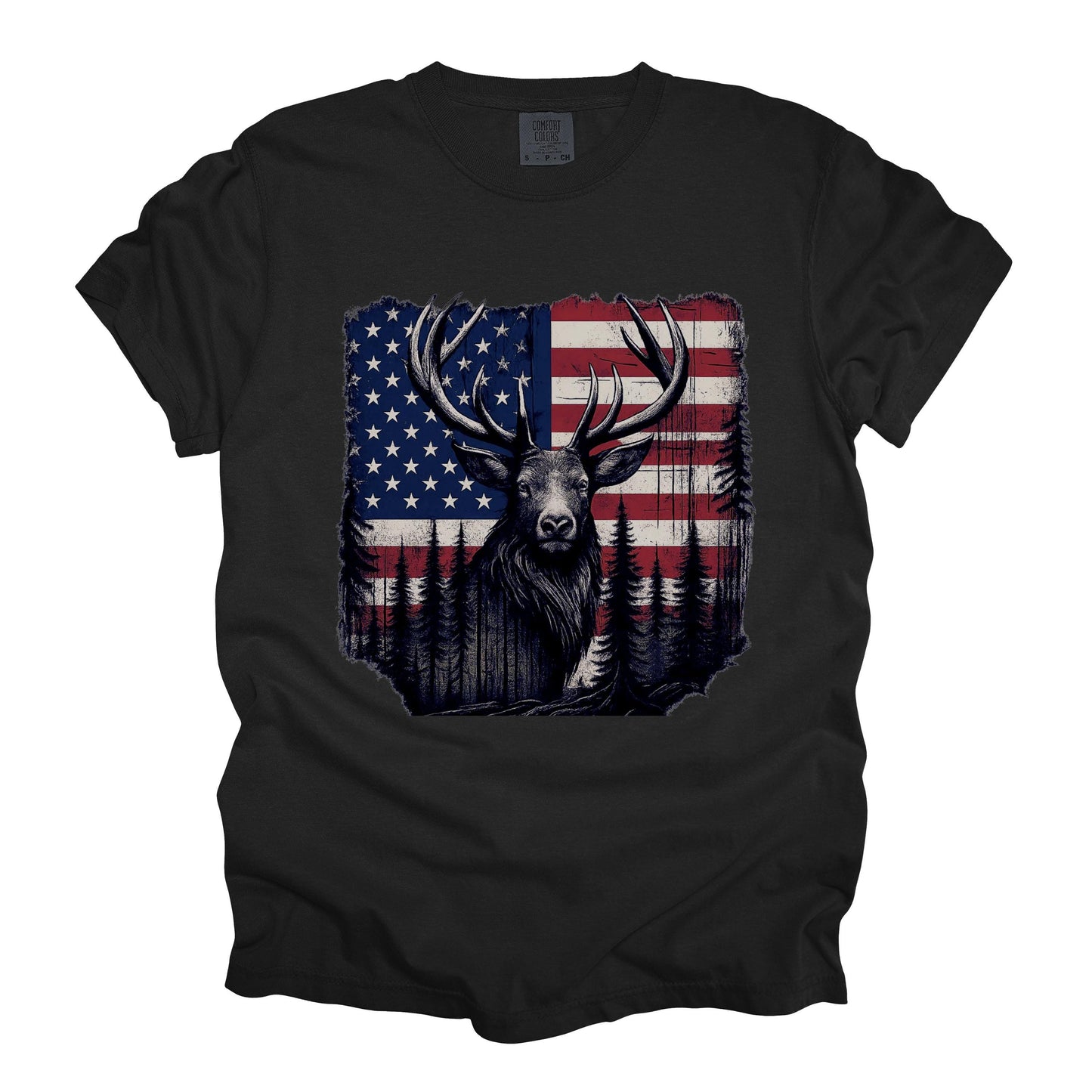American Flag Elk Hunting Shirt: Comfort Colors Tee