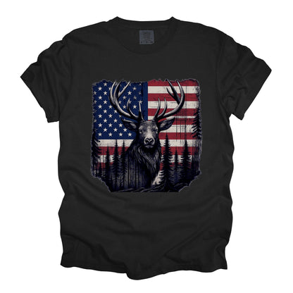 American Flag Elk Hunting Shirt: Comfort Colors Tee