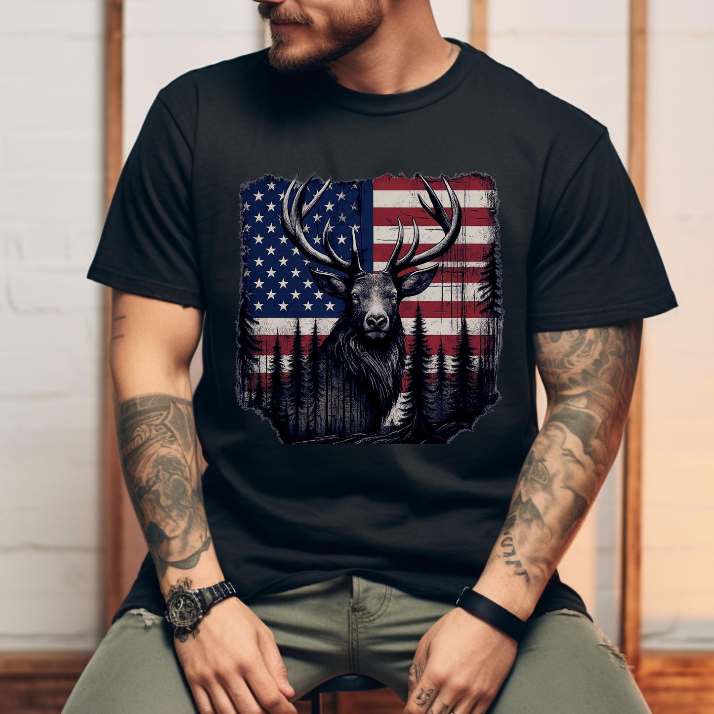 American Flag Elk Hunting Shirt: Comfort Colors Tee