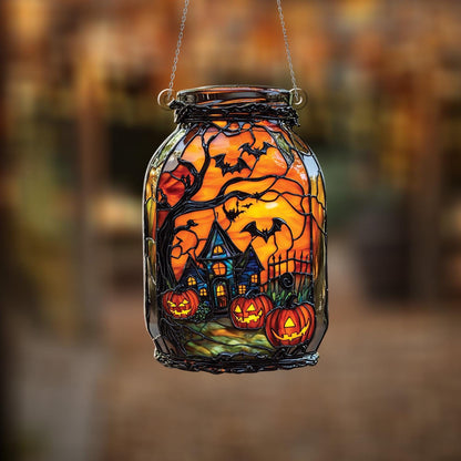 Halloween Window Hanging Lantern, Spooky Haunted House Decor, Pumpkin Bat Hanging Light, Gothic Halloween Party Decoration