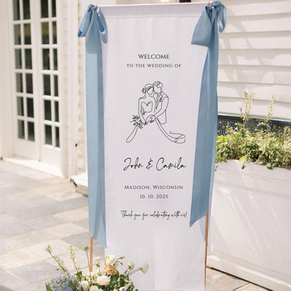 Custom Wedding Fabric Sign, Wedding Welcome Sign, Modern Outdoor Wedding Banner, Personalized Wedding Decoration,Engagement Party Sign