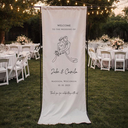 Custom Wedding Fabric Sign, Wedding Welcome Sign, Modern Outdoor Wedding Banner, Personalized Wedding Decoration,Engagement Party Sign