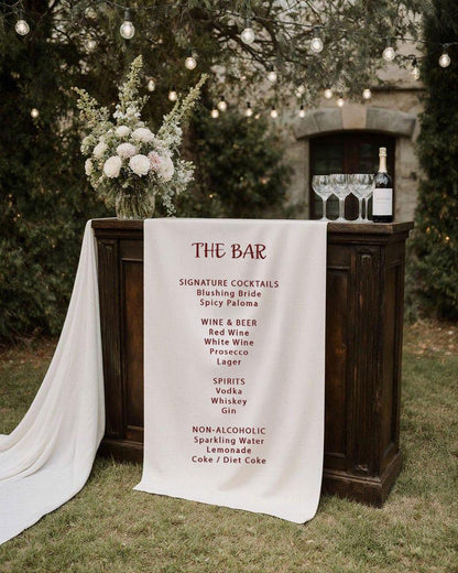 Fabric Bar Menu Sign, Wedding Bar Sign, Custom Cocktail Menu, Linen Bar Banner, Signature Drink Sign, Modern Minimalist Wedding Bar Menu