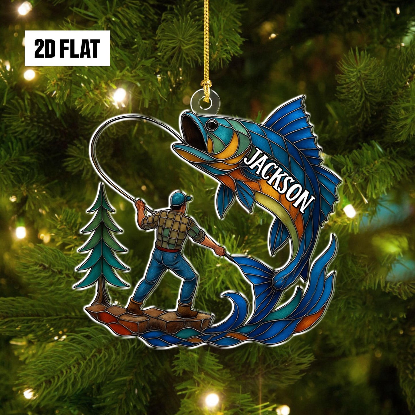Personalized Fishing 2D Flat Ornament, Custom Name Christmas Ornament, Fisherman Ornament, Bass Fish Dad Ornament, Gifts for Him, Dad