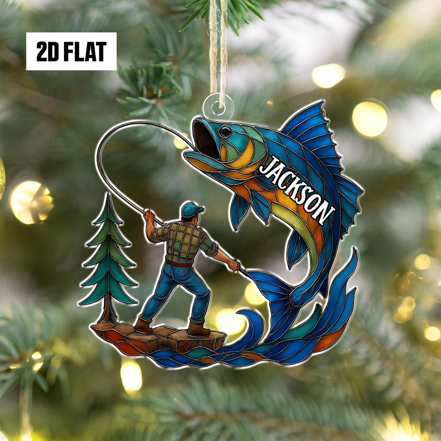 Personalized Fishing 2D Flat Ornament, Custom Name Christmas Ornament, Fisherman Ornament, Bass Fish Dad Ornament, Gifts for Him, Dad