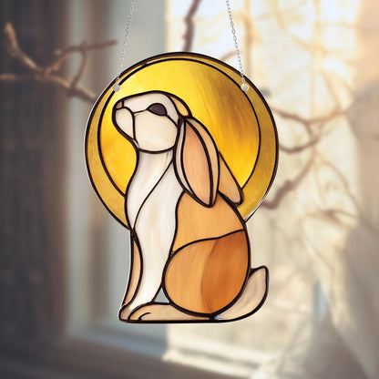 Bunny Window Hanging Decoration, Rabbit Window Art with Golden Sun, Whimsical Animal Window Decor, Cute Bunny Lover Gift, Unique Home Accent