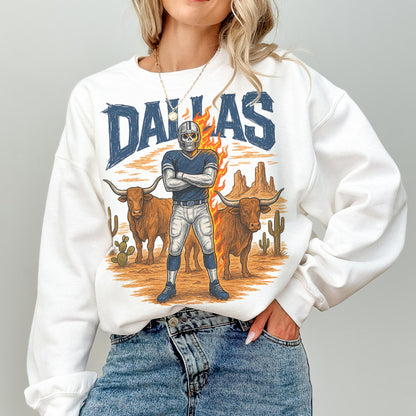 Dallas Cowboys Football Vintage Style Sweatshirt, Retro Varsity Crewneck, Old School Game Day Apparel for Fans
