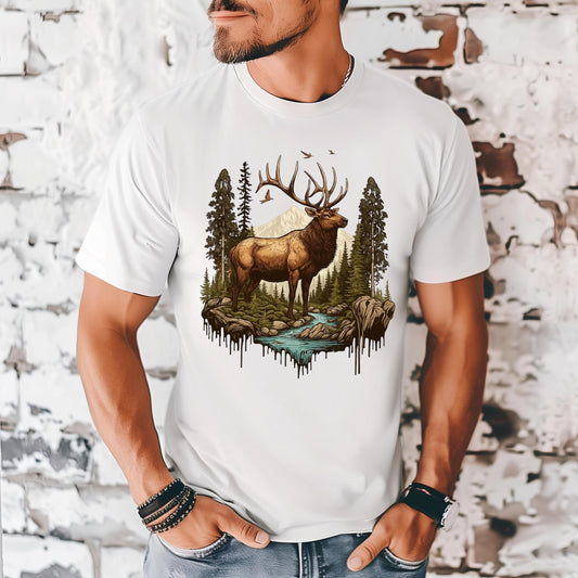 Mens Elk Hunting Shirt: Comfort Colors Tee, Outdoor Adventure